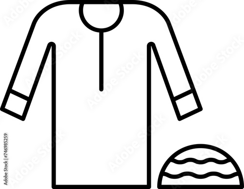 Muslim man dress with cap icon in line art.