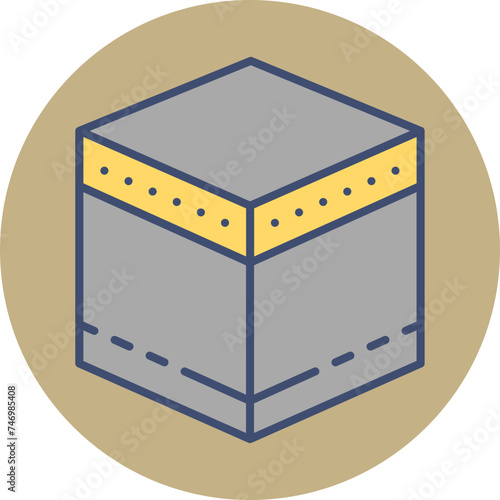 Blue and Yellow Mecca Madina icon on brown round background.