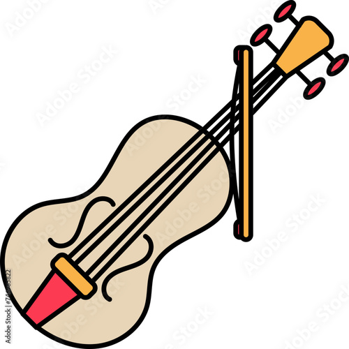 Violin or Fiddle with Bow icon in brown and yellow color.