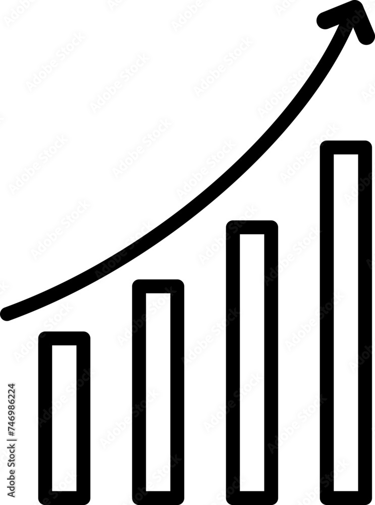 Arrow with Bar graph icon in line art. Arrow with Bar graph icon in line art.