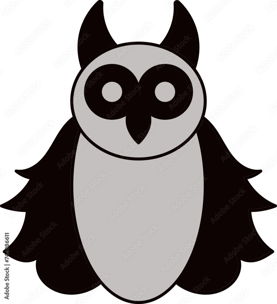 Scary Owl Icon in Gray and Black Color.