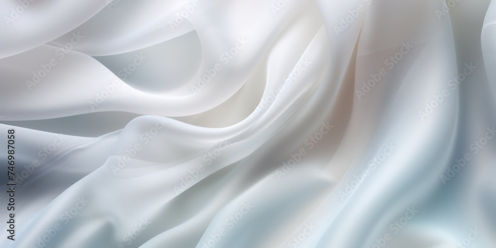 Abstract White silk fabric, weave of cotton or linen satin fabric lies texture background.
