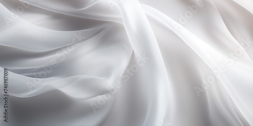 Abstract White silk fabric, weave of cotton or linen satin fabric lies texture background. 