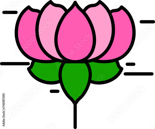 Illustration of Lotus flower icon in pink and green color.