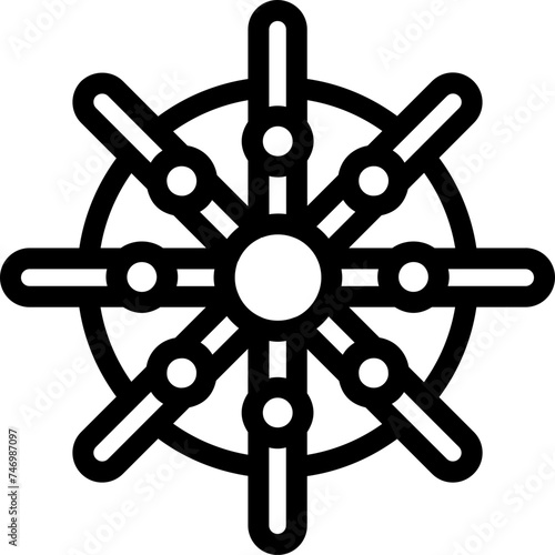 Dharma wheel icon in line art.