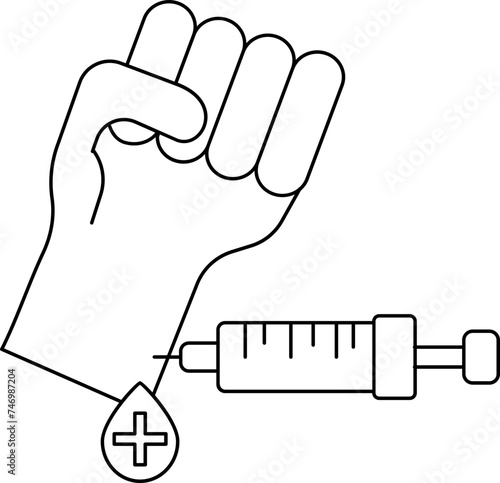 Human Blood Test Icon In Black Line Art.