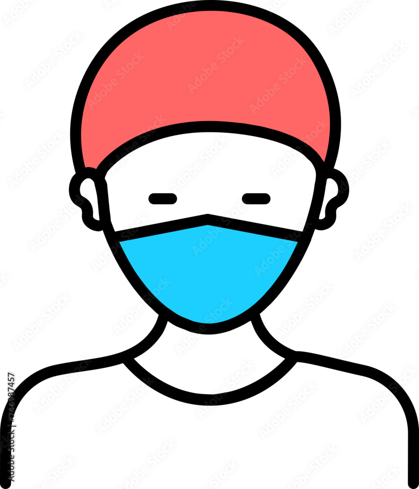 Vector illustration of Man wearing safety cap and face mask.