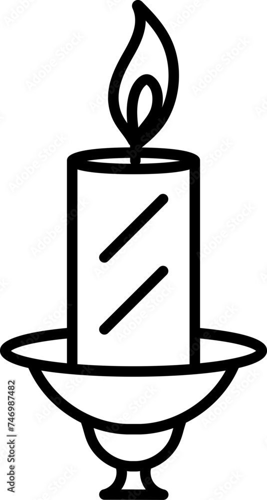 Black line art illustration of Illuminate Candle in Stand icon. Black line art illustration of Illuminate Candle in Stand icon.