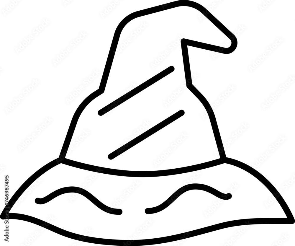 Black line art illustration of Witch Hat icon. Black line art illustration of Witch Hat icon.
