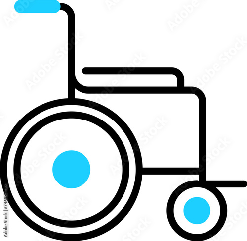 Isolated wheel chair icon in black and blue color.