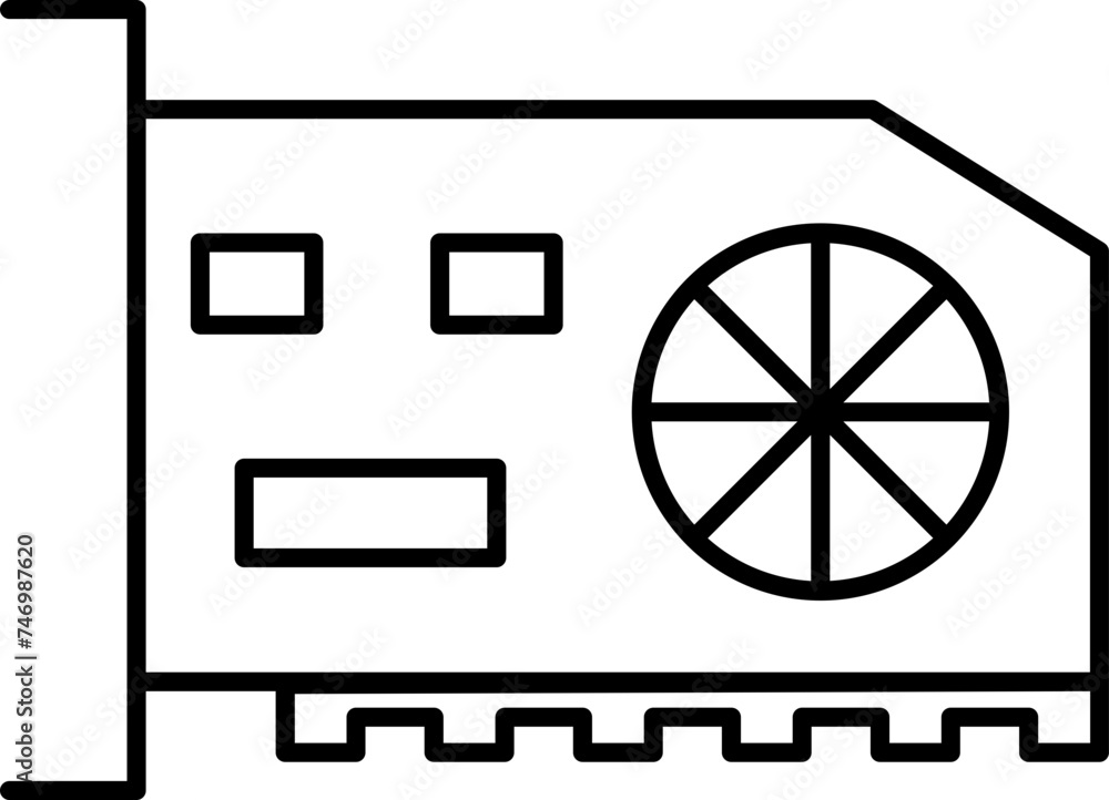 GPU (Graphics Processing Unit) Icon in Black Line Art. GPU (Graphics Processing Unit) Icon in Black Line Art.