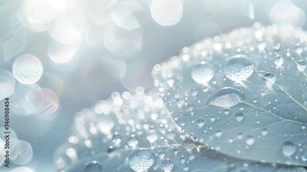 Gentle Dew Drops on a Soft Blue Leaf Surface. A serene close-up of a blue leaf with sparkling dew drops, reflecting the gentle essence of a tranquil natural environment. Gentle Dew Drops on a Soft Blue Leaf Surface. A serene close-up of a blue leaf with sparkling dew drops, reflecting the gentle essence of a tranquil natural environment.