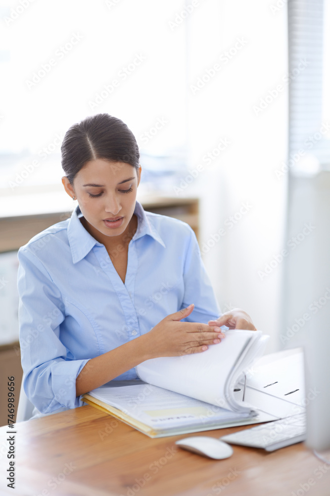 Documents, research and woman in office, paperwork and planning report or project. Female employee, financial advisor and document while reading budget, audit and accounting and plan for deadline Documents, research and woman in office, paperwork and planning report or project. Female employee, financial advisor and document while reading budget, audit and accounting and plan for deadline