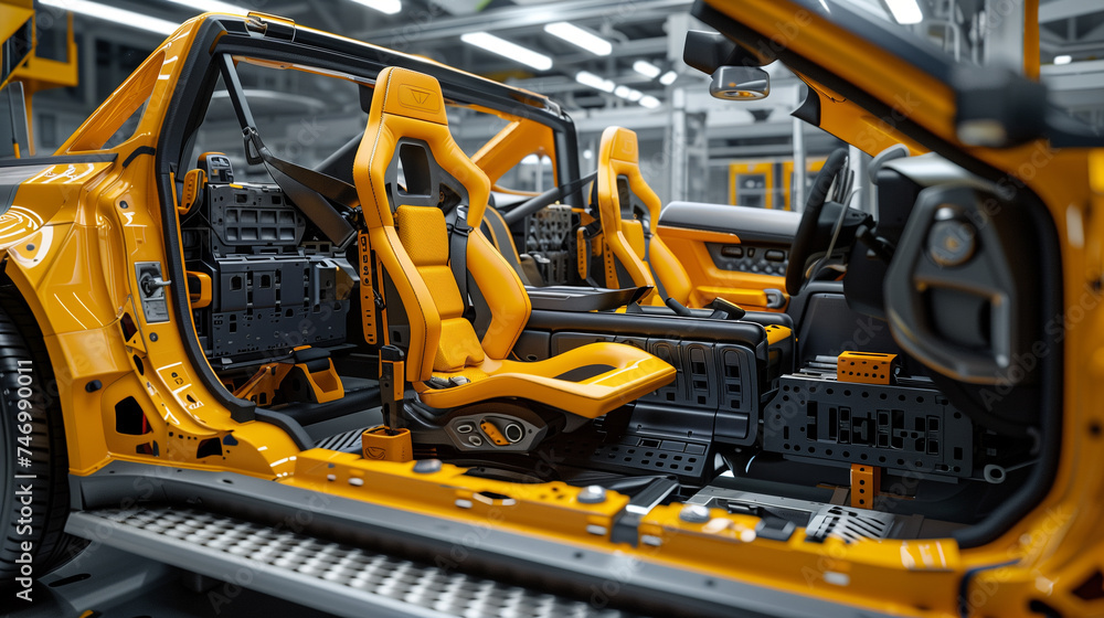 Assembly of car interiors at manufacturing plant. Assembly of car interiors at manufacturing plant.