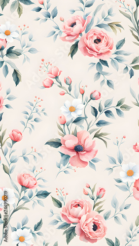 watercolor-illustration-of-a-floral-pattern-for-wallpaper-showcasing-flat-design-with-a-minimalist