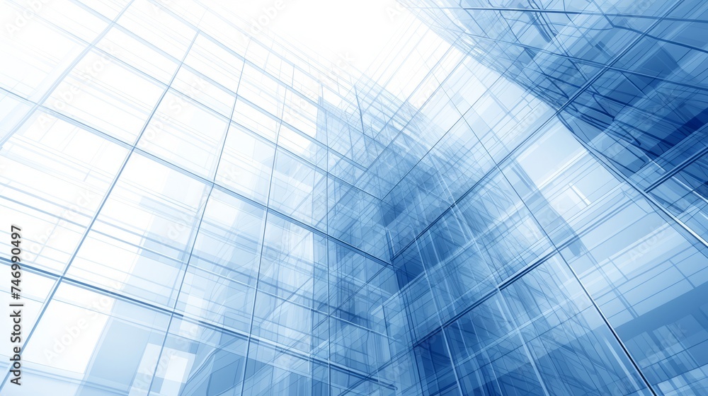 Modern office building with blue sky, and glass facades. Economy, finances, business activity concept, Bottom-up view, blurred image Modern office building with blue sky, and glass facades. Economy, finances, business activity concept, Bottom-up view, blurred image