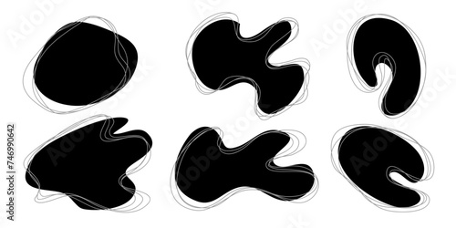 Blob shapes vector set. Random blotch, inkblot, stone silhouette, Ink stain. Organic abstract simple fluid splodge elemets. isolated on white background. vector illustration