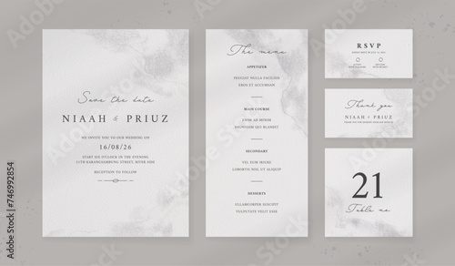 Abstract watercolor wedding invitation template. set of wedding stationery. luxury card and poster background.