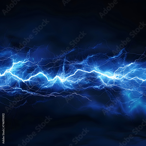 Blue electrical current moving sideways on a black background 