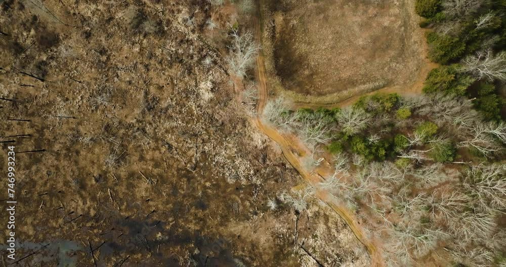 Point remove wildlife area, blackwell, arkansas, with dry and green vegetation contrast, aerial view Point remove wildlife area, blackwell, arkansas, with dry and green vegetation contrast, aerial view