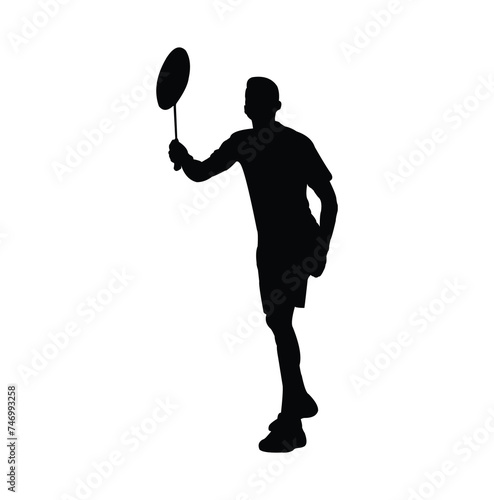 vector design of the silhouette of a badminton player receiving the ball