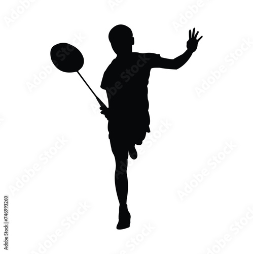 vector design of the silhouette of a badminton player receiving the ball