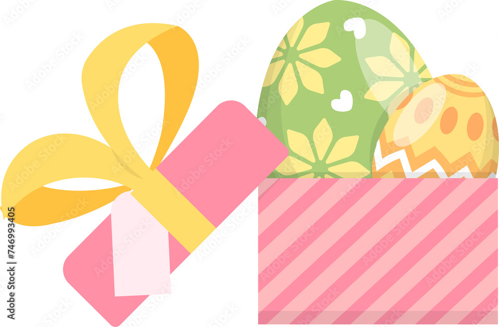 Easter eggs with opened gift box, vector illustration