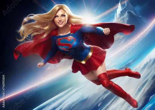 Digital Artwork - beautiful superwoman portrait - prints wallpapers decorations backgrounds pictures downloads paintings gifts posters - generative ai