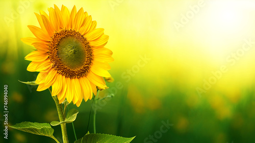 Sunflower field landscape close-up