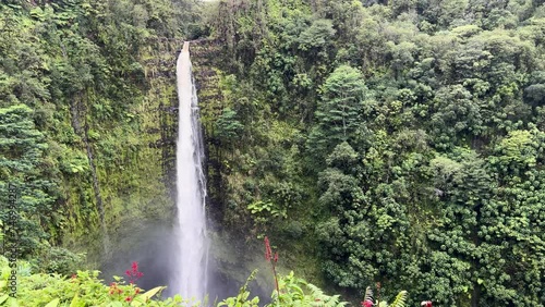 Wide shot of a waterfall on Hawaii's Big Island. photo