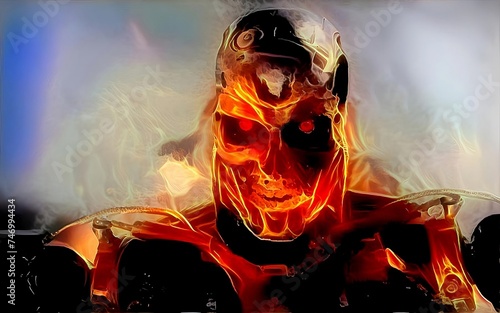 Digital Artwork - terminator robot on fire - prints wallpapers decorations backgrounds pictures downloads paintings gifts posters - generative ai
