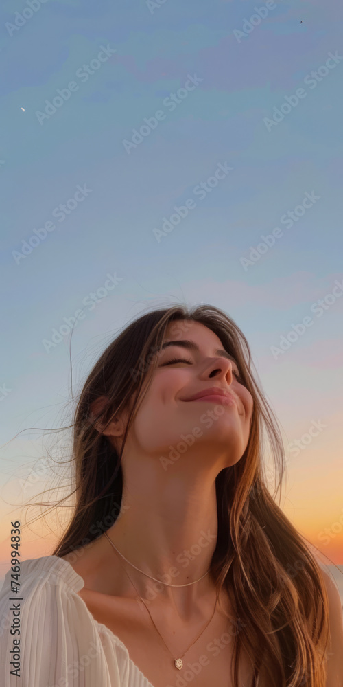 Beautiful young woman portrait with the early morning light