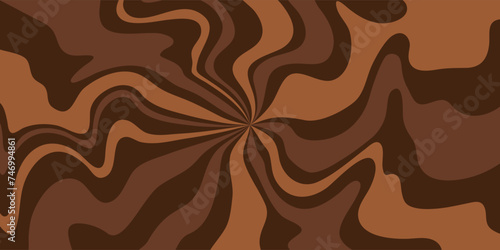 Abstract brown beige psychedelic waves print background. 1970s trippy pattern. Marble acrylic swirl pattern. Coffee or chocolate liquid texture.