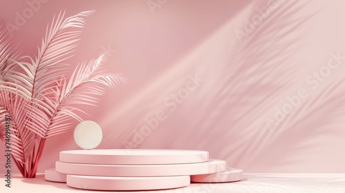 Realistic 3D cylinder pedestal pink podium background. Abstract pink pastel minimal scene for mockup products, stage showcase, promotion display. © Mazel Studio