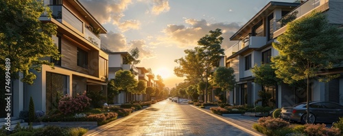 luxury housing row houses residential project investment or listing in modern contemporary design for townhouse and villa community living and realestate development property market, Generative AI photo