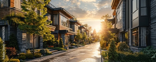 luxury housing row houses residential project investment or listing in modern contemporary design for townhouse and villa community living and realestate development property market, Generative AI © Pooja