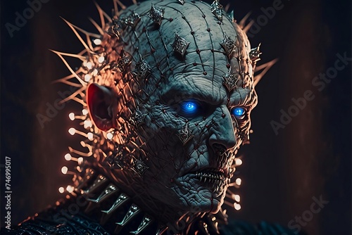 Digital Artwork - hellraiser cenobite evil pinhead - prints wallpapers decorations backgrounds pictures downloads paintings gifts posters - generative ai