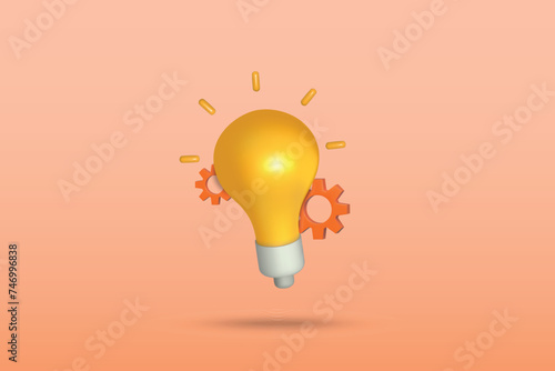 3d light bulb and gear icon vector illustration design. Innovation concept on orange background.