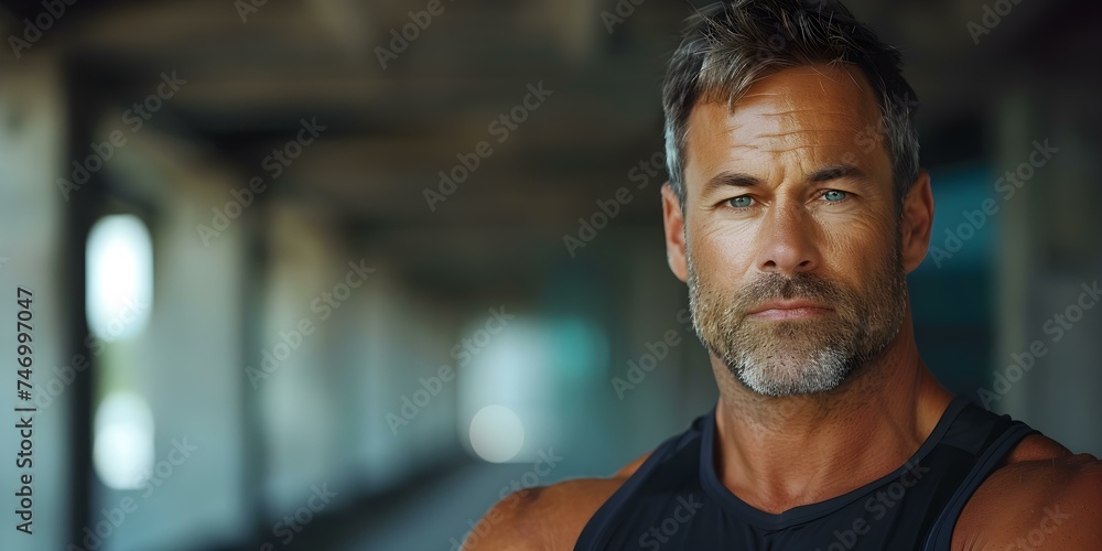 Middle-aged man in athletic wear ready for an urban run. Concept Active Lifestyle, Fitness Motivation, Urban Running, Athletic Fashion, Middle-Aged Man Middle-aged man in athletic wear ready for an urban run. Concept Active Lifestyle, Fitness Motivation, Urban Running, Athletic Fashion, Middle-Aged Man