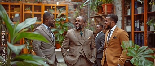 Wallpaper Mural picture shows a few businessmen chatting in the workplace while dressed in suits. Torontodigital.ca