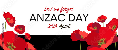 Photos Anzac day horizontal banner layout with red poppies on white background