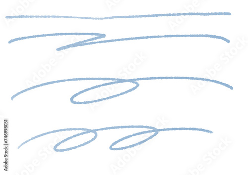 青いラフな手描きのラインセット