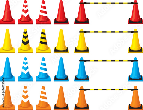 Illustration set of three-dimensional colored cones