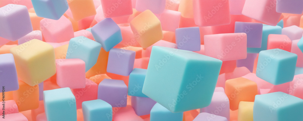 Obraz premium Colorful foam cube in a vibrant mix of yellow, pink, blue, green, orange, and red