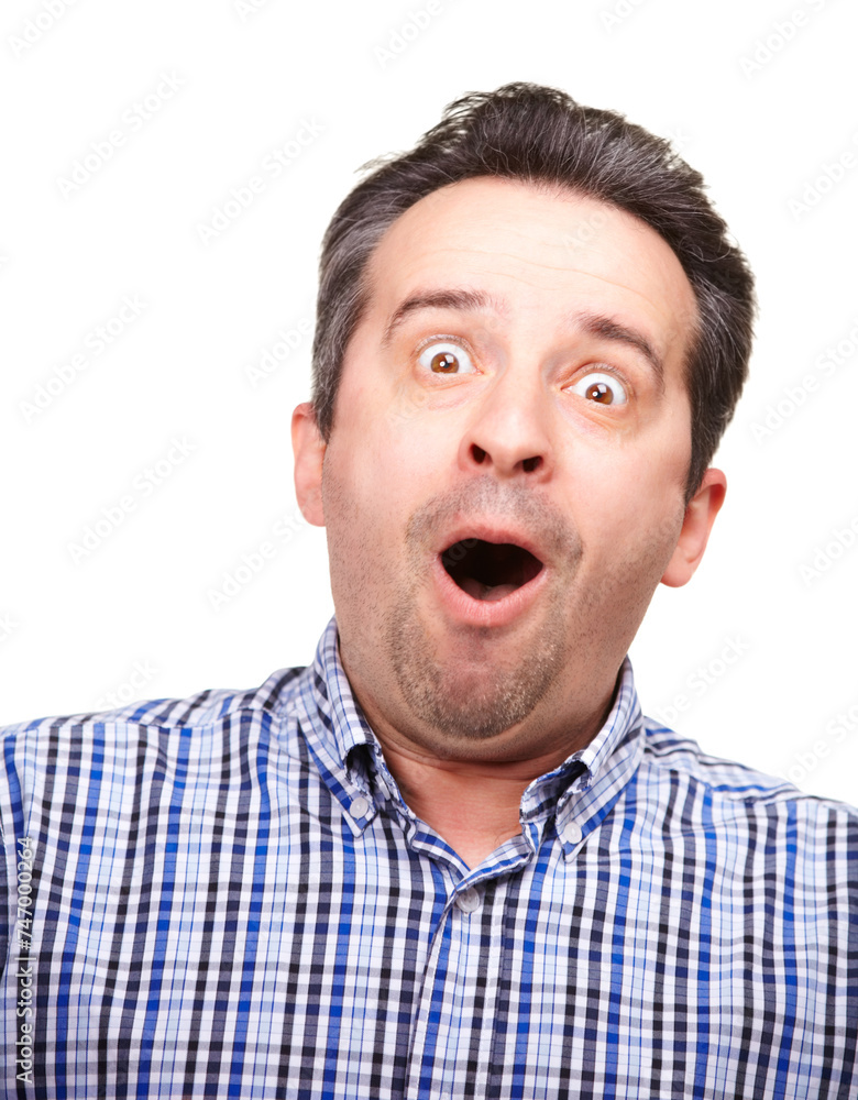 Portrait, man and excited for shock, omg and announcement in studio on white background. Amazed, male person and mouth for hearing of wtf, wow and story with rumor, good news and gossip for scoop Portrait, man and excited for shock, omg and announcement in studio on white background. Amazed, male person and mouth for hearing of wtf, wow and story with rumor, good news and gossip for scoop