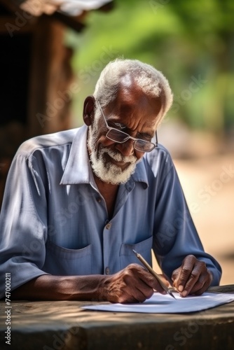 An Old Man with Glasses Hard at Work on his Task