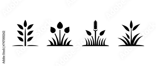 Set silhouette style logo with plant theme, nature icons on white background.