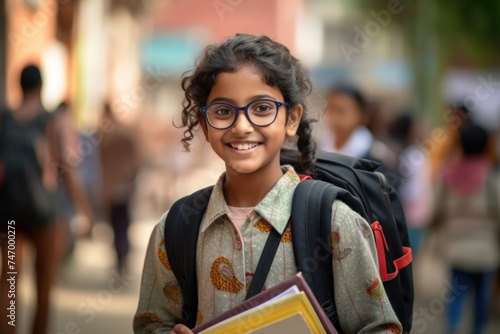 Indian Schoolgirl with Glasses and a Smile. Fictional Character Created By Generated By Generated AI.