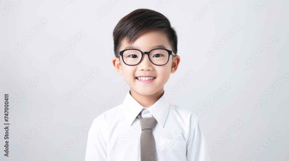 A Cute Little Boy in Glasses Smiling for the Camera. Fictional Character Created By Generated By Generated AI.