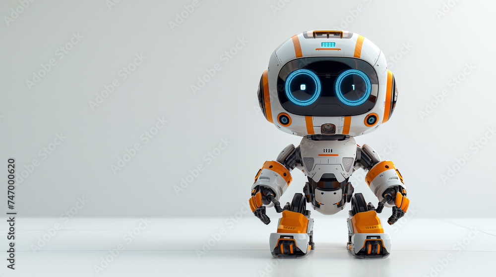 An image of a modern, sophisticated robot designed with high-tech features and artificial intelligence capabilities on white background An image of a modern, sophisticated robot designed with high-tech features and artificial intelligence capabilities on white background